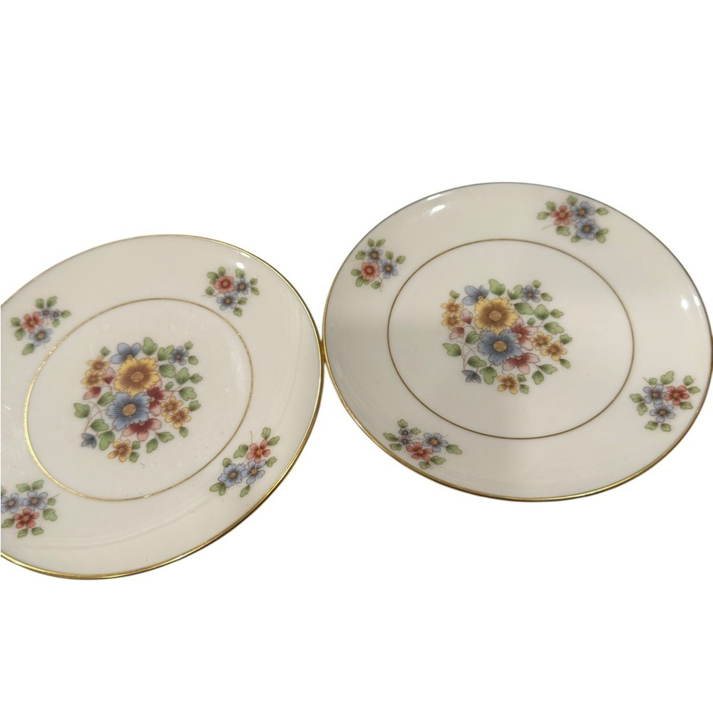 Lenox Teresa Two  7 inch Bread and Butter Plates Made  in USA Florals Gold Trim